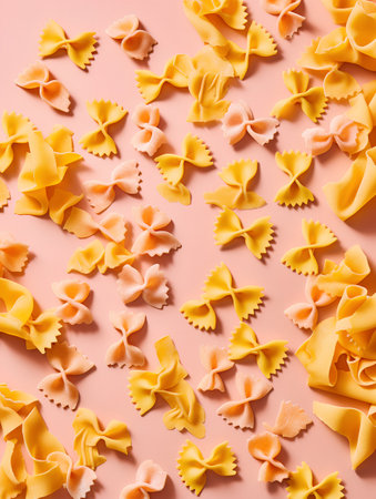 Pasta pattern on pink background. Minimal food concept. Flat lay.の素材