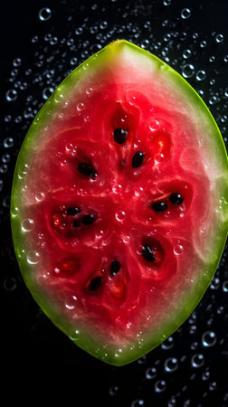 Watermelon in water on a black background. Close-up.の素材