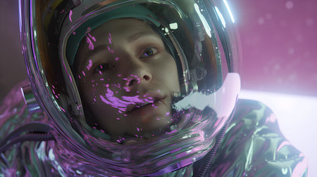 Portrait of a girl in a spacesuit. 3d renderingの素材