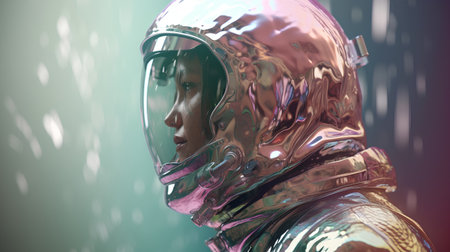 Cyborg woman in futuristic helmet. Sci-fi concept. 3D renderingの素材