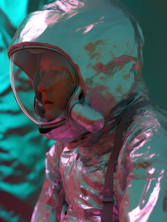 3d rendering of a female astronaut wearing a helmet and a spacesuitの素材