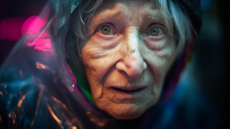 Portrait of an elderly woman in a halloween costume.の素材