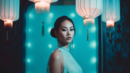 Portrait of beautiful asian woman with makeup and hairstyle.の素材