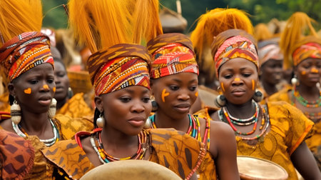 Unidentified Togolese women perform at the Lome fetish market. Togo people suffer of poverty due to the bad economyの素材