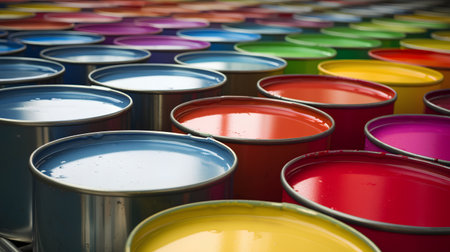 Colorful paint cans close-up. Abstract background for design.の素材
