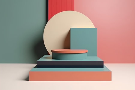 3d abstract minimal geometric forms. Glossy colorful podium for your design.の素材