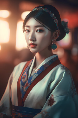 Beautiful asian woman in traditional japanese kimonoの素材