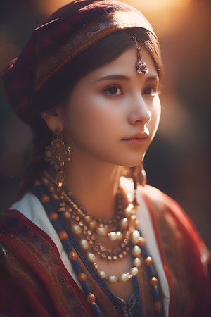 Portrait of a beautiful young woman in ethnic clothes. Boho style.の素材
