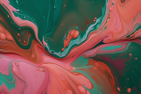 abstract background made of pink, green and red paint splashesの素材