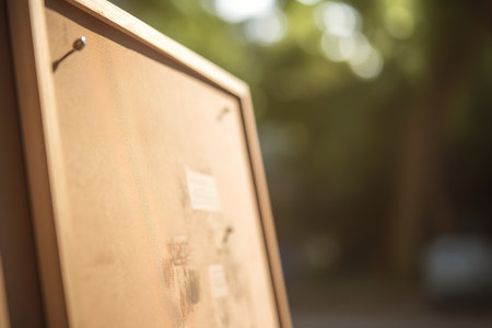 Blurred image of a wooden signboard in a park. Selective focus.の素材
