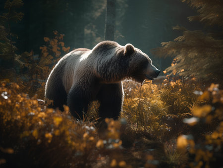 Grizzly bear in the autumn forest. Toned.の素材