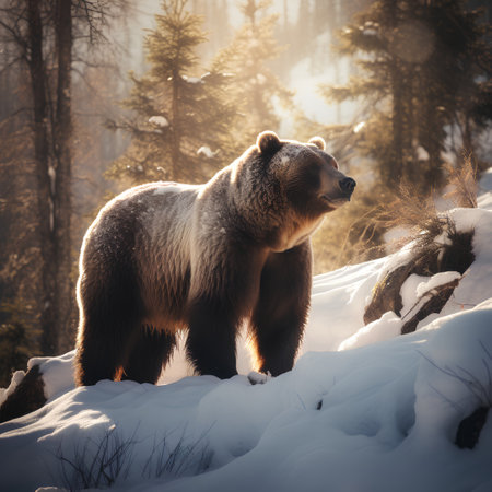 Grizzly bear in the winter forest. Sunset light. Toned.の素材