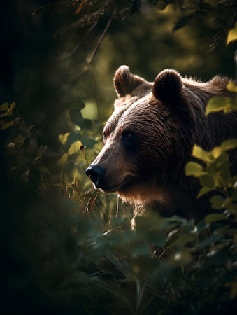 Brown bear in the forest. Dangerous animal in nature. Wildlife scene.の素材