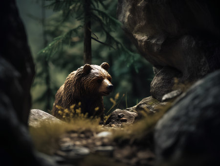 Brown bear in the forest. Wildlife scene from nature. Brown bear in a forest.の素材