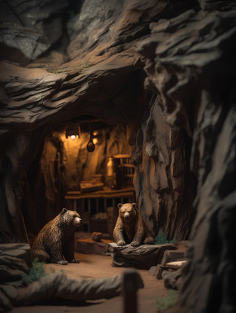 3d rendering of a pair of bears sitting in a cave.の素材