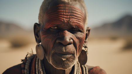 Portrait of an indian warrior in the desert, Namibiaの素材