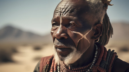 Portrait of an old man in the desert. Angola. Africa.の素材