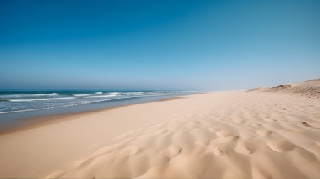 sand dunes and blue sky in Algarve coast, Portugalの素材
