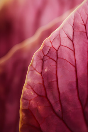 Close up of a red leaf with a shallow depth of field.の素材