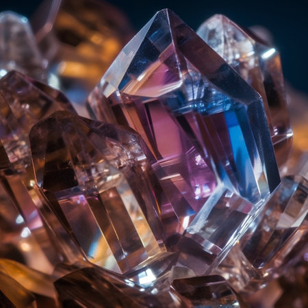 Macro shot of crystal gemstones. Abstract background with shallow depth of fieldの素材