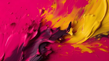 Abstract background of oil paint splashes in pink and yellow colors.の素材