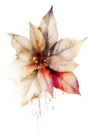 Watercolor poinsettia flower isolated on white background. Hand painted illustration.の素材