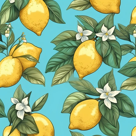Seamless pattern with lemons and flowers. Vector illustration.の素材