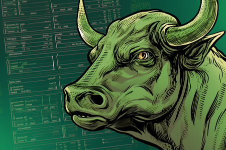 Bull stock market. Bull with bull's head. Vector illustration.の素材