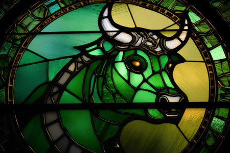 Stained glass window in the old church. 3D render.の素材