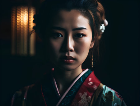 Portrait of a beautiful asian woman in traditional kimonoの素材