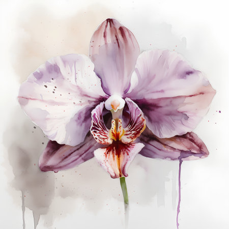 Watercolor painting of orchid flower. Hand painted botanical illustration.の素材