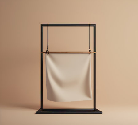 3d render of a blank roll up banner on a brown wallの素材