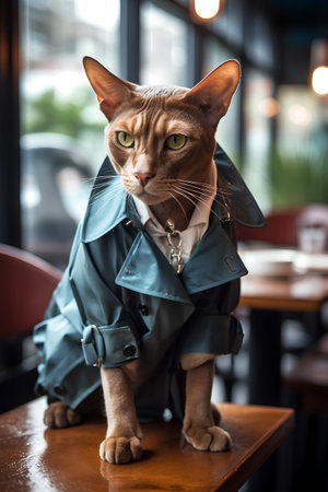 Portrait of a purebred abyssinian cat in a jacket.の素材