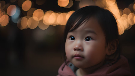 Foto per Cute asian little girl with bokeh light background. - Immagine Royalty Free