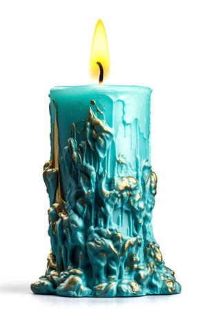Blue wax candle isolated on a white background. 3d rendering.の素材