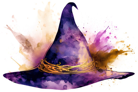 Watercolor Halloween witch hat isolated on white background. Illustration.の素材