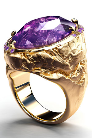 Jewelry ring with amethyst on a white background. 3d renderの素材