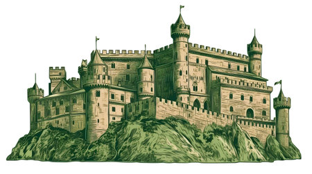 Medieval castle on the hill. Vector illustration for your design.の素材