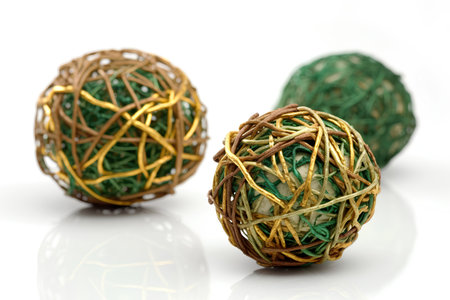 Three balls of twine on a white background, close-upの素材