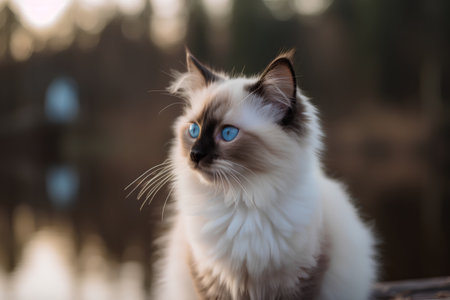 Portrait of a beautiful cat with blue eyes in the nature.の素材