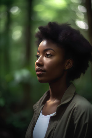 Beautiful african american woman with afro hairstyle looking awayの素材