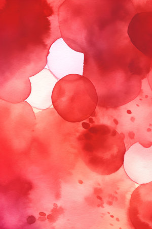 Abstract watercolor background with red and white spots. Hand-drawn illustration.の素材