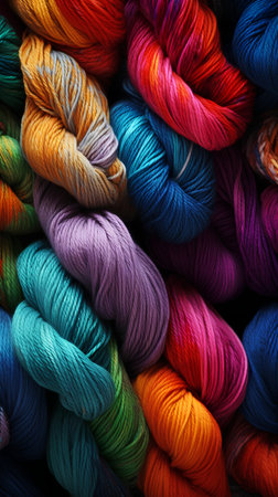Colored skeins of thread as a background. Close-upの素材
