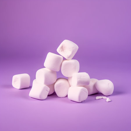 White marshmallows on a purple background. Minimal concept.の素材