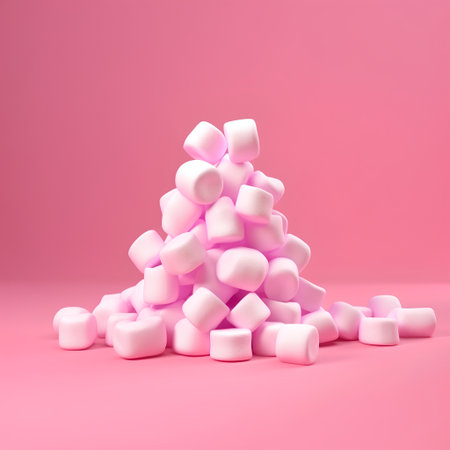 Pink marshmallows on a pink background. 3d rendering.の素材