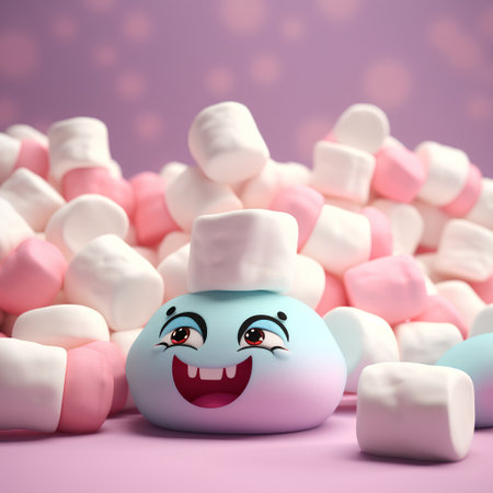 3d rendering of a cute marshmallow character with a smiley face.の素材
