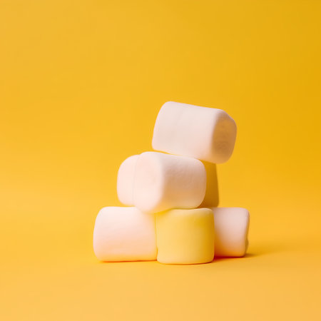 Marshmallows on yellow background. Minimal concept with copy space.の素材