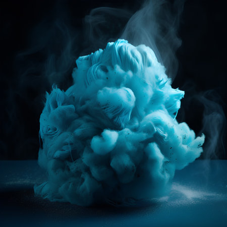 Blue cloud of smoke on a dark background. Close-up.の素材