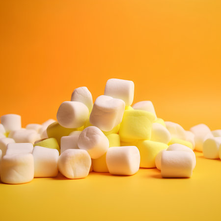 Colorful marshmallows on yellow background. Minimal concept.の素材