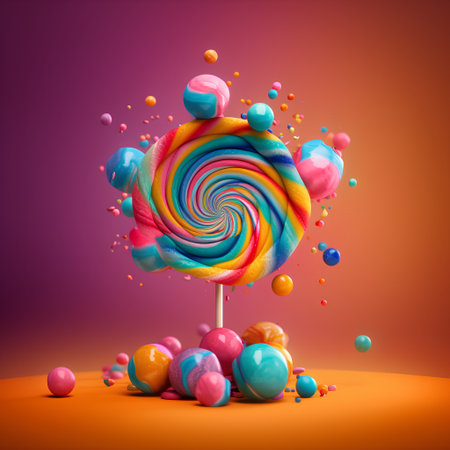 3d render of colorful lollipops with jelly candiesの素材